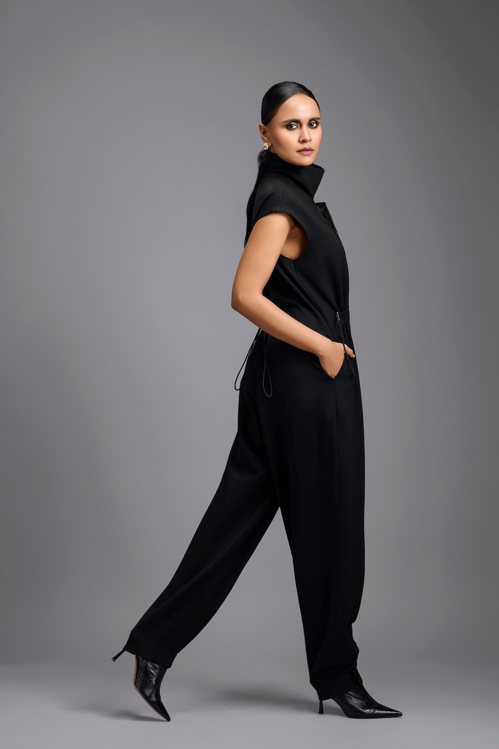 Jumpsuit with Woven Leather Panel