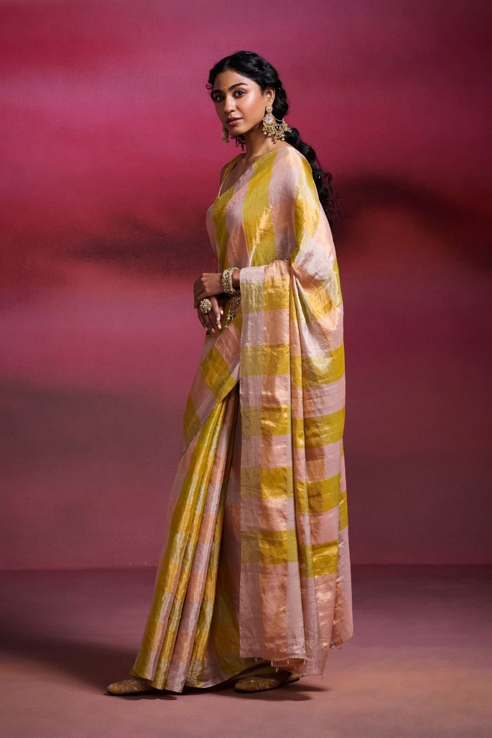 Multicolor Tissue Checks Saree