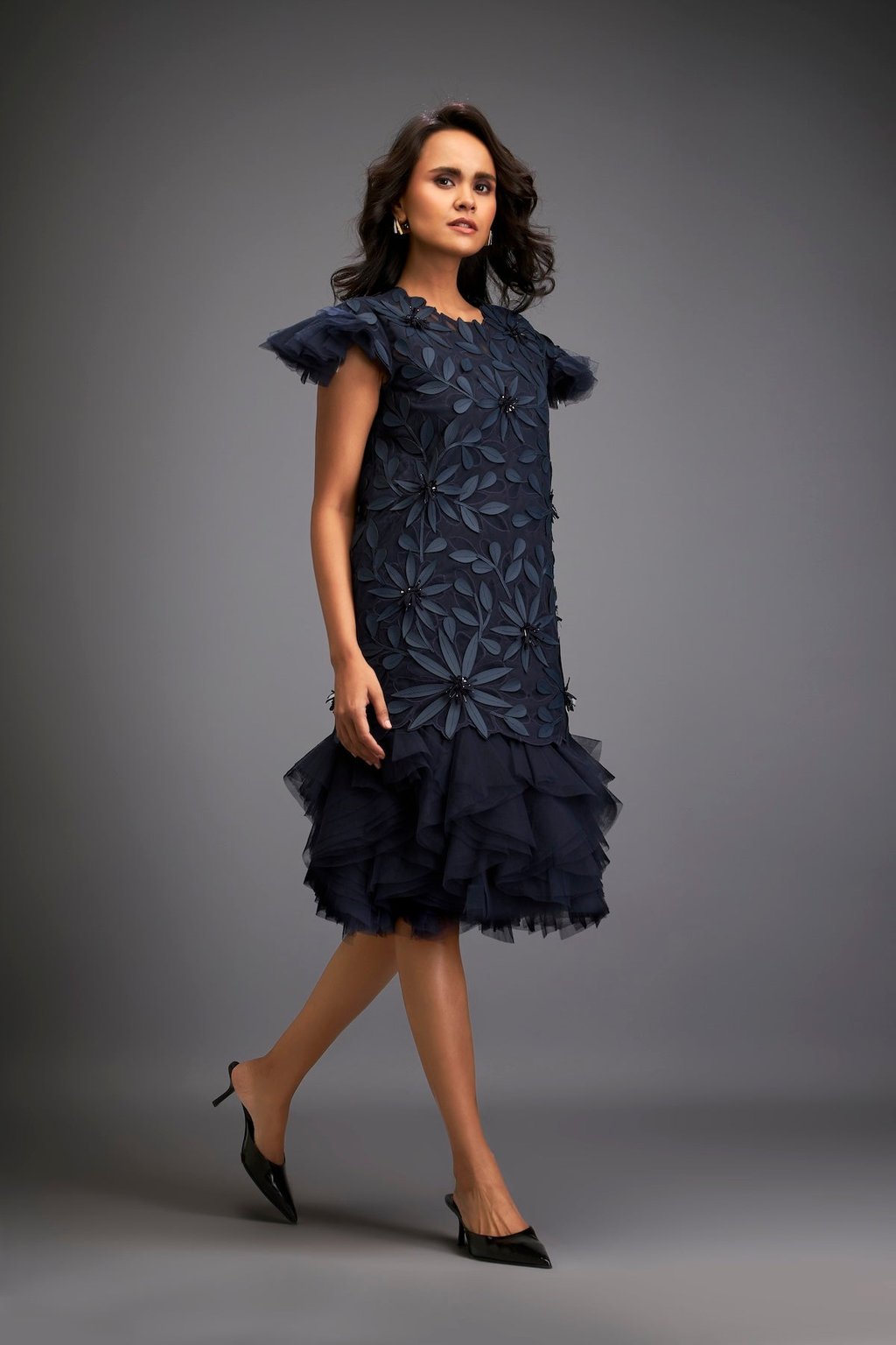 Short Floral Appliqu� Dress