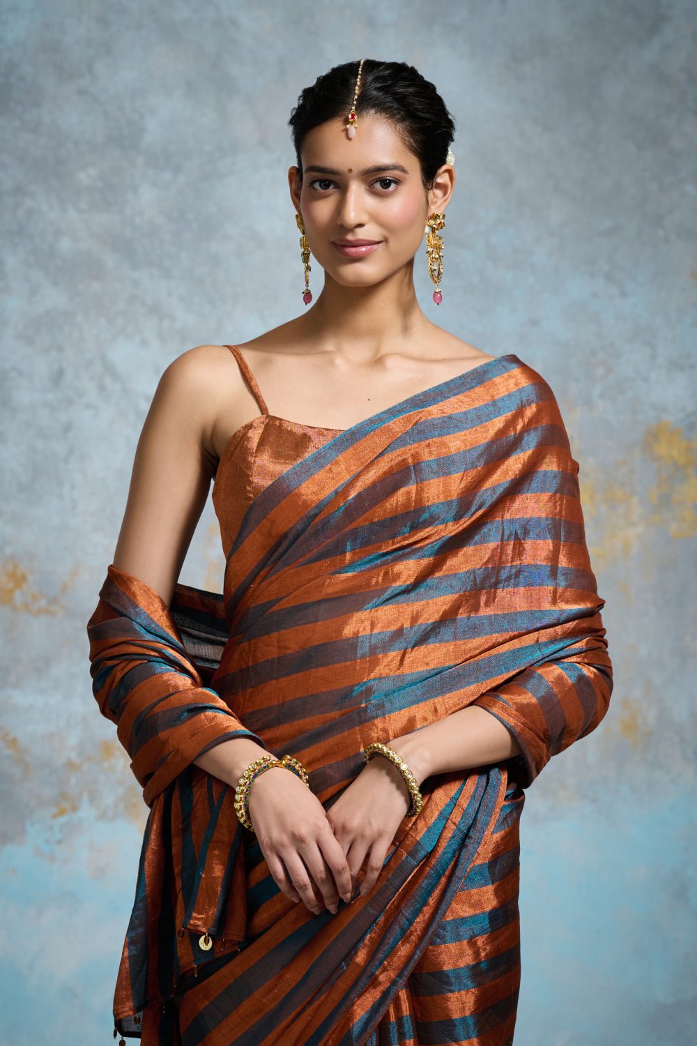 Pratibha Tissue Peacock Blue Sarees