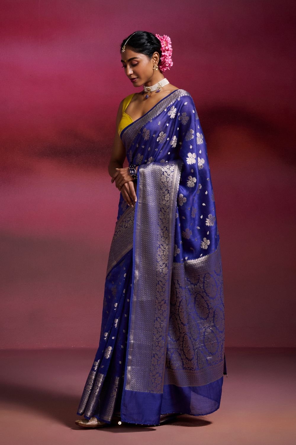 Ink Blue Banarasi Silk Cotton Saree