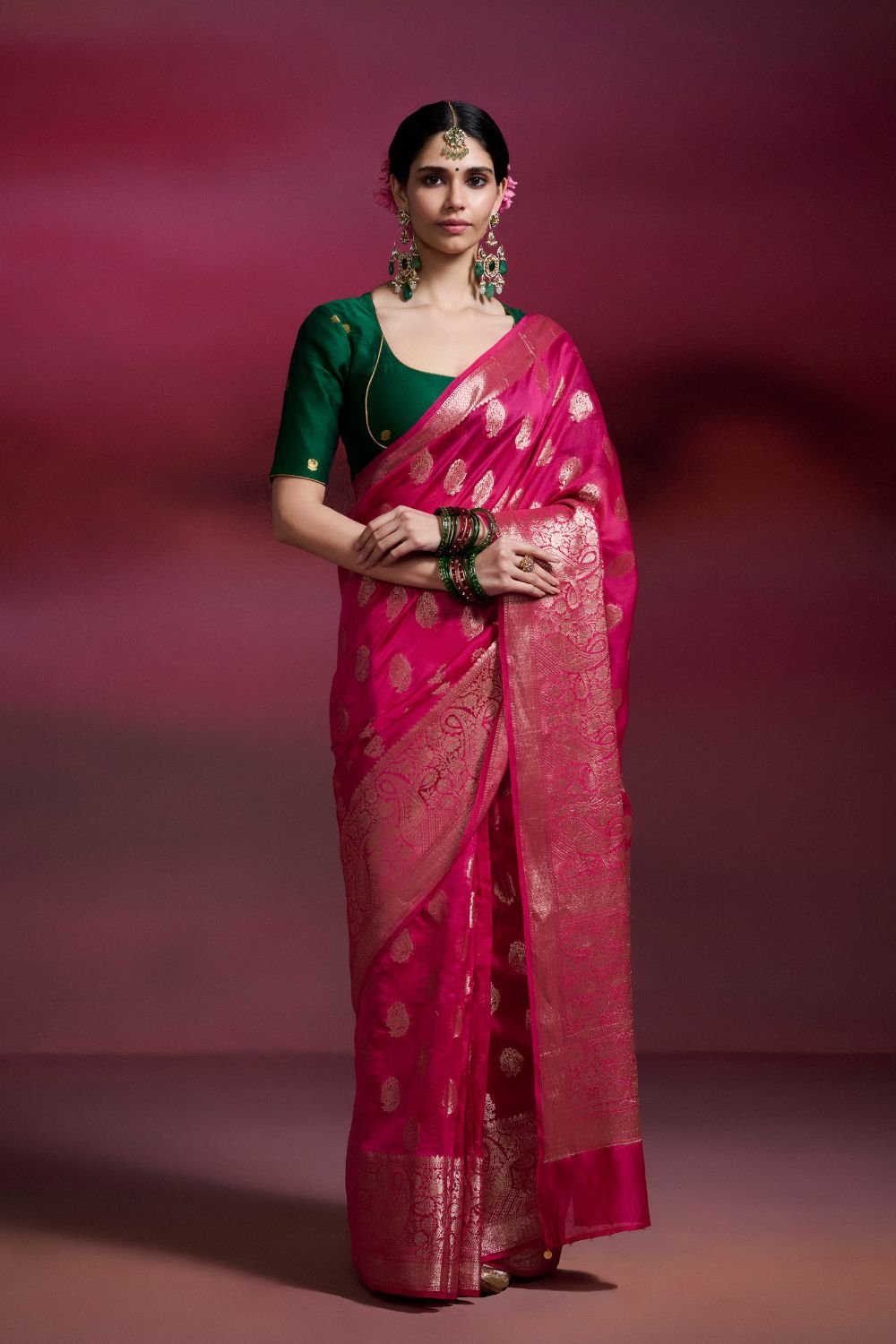 Rani Pink Banarasi Silk Cotton Saree