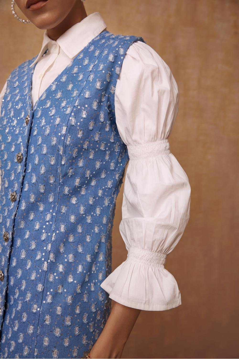 Mettalic Denim Waistcoat Dress