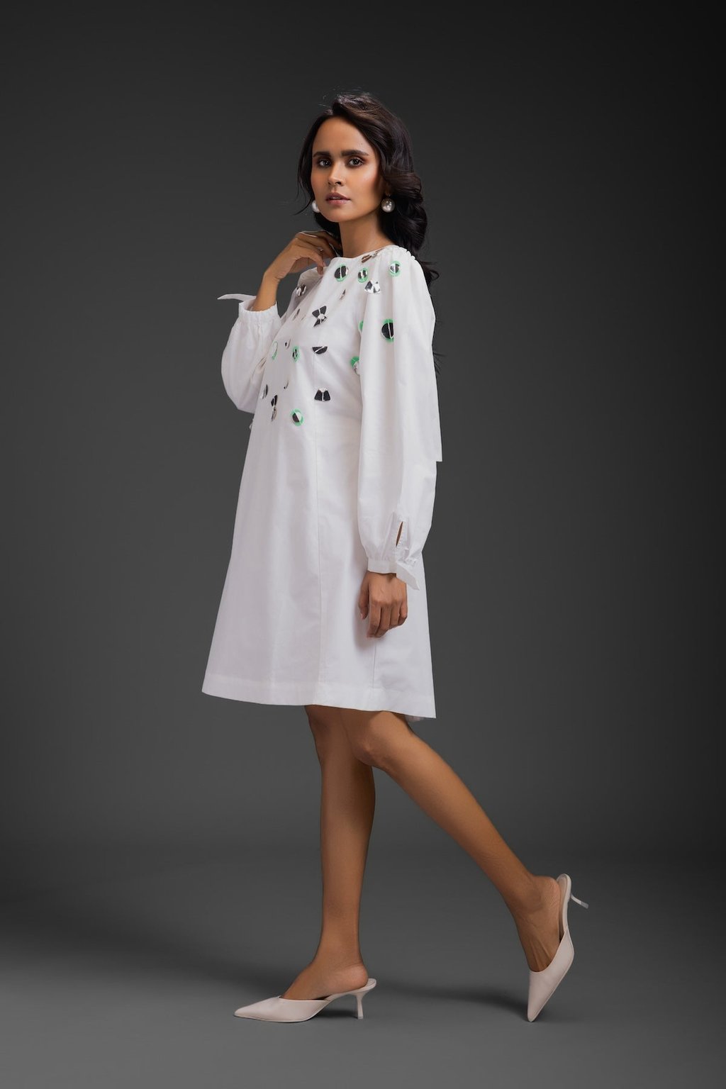 Cotton Dress with Neon Metallic Detailing