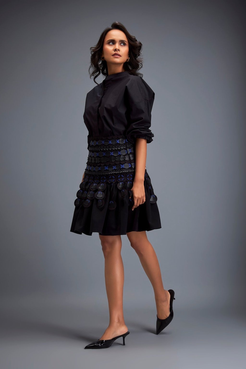 Structured Skirt with Layered Circular Appliqu�