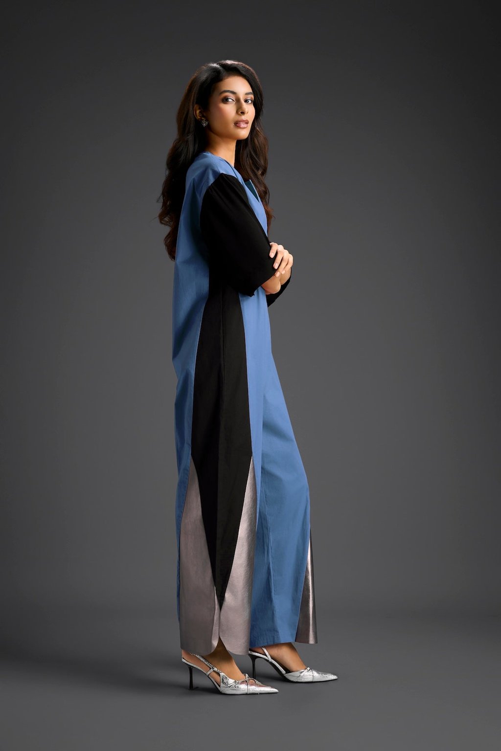 Blue Metallic Colorblock Jumpsuit