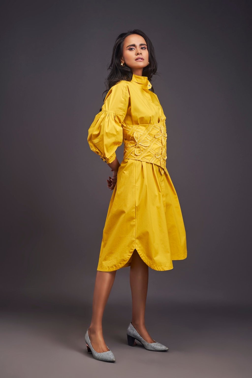 Shirt Dress with Applique Corset Style Tie up Belt