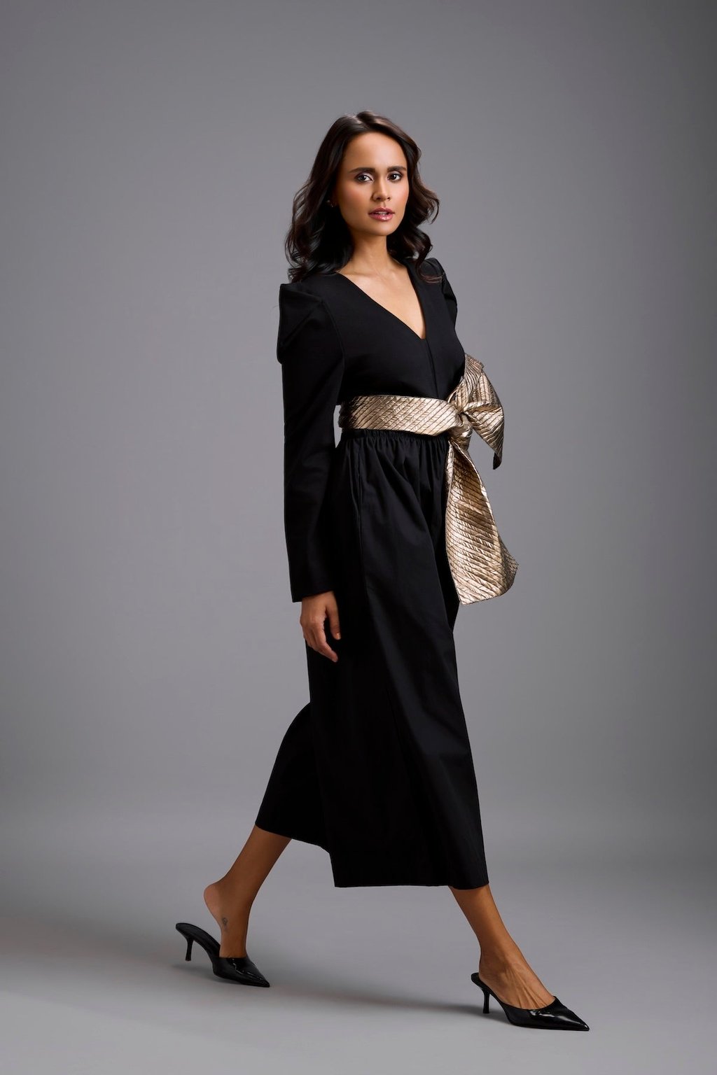 Jumpsuit with Gold Bow Waist Detail