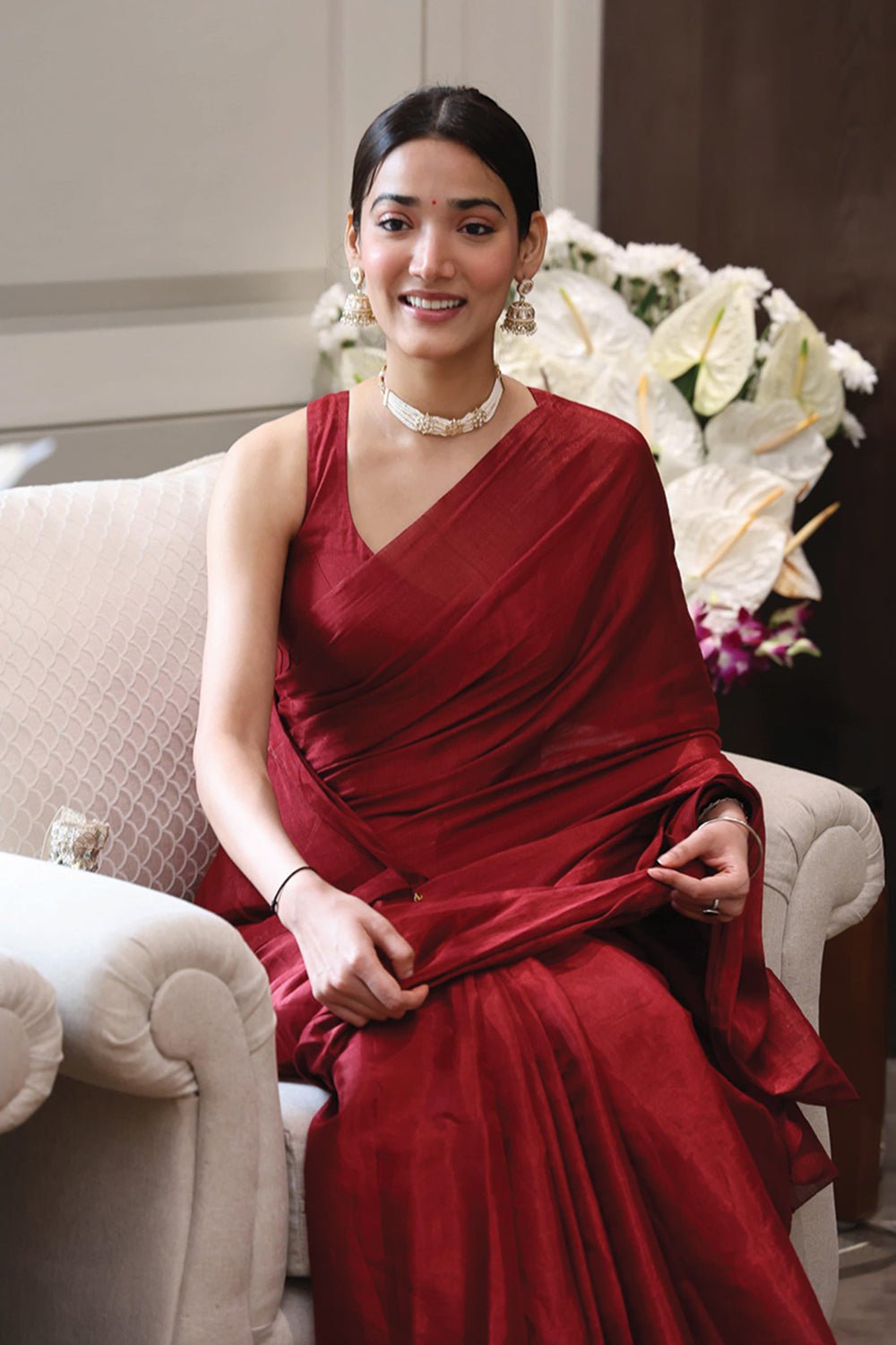 Dilaab Tissue Fabric Rich Red  Sarees