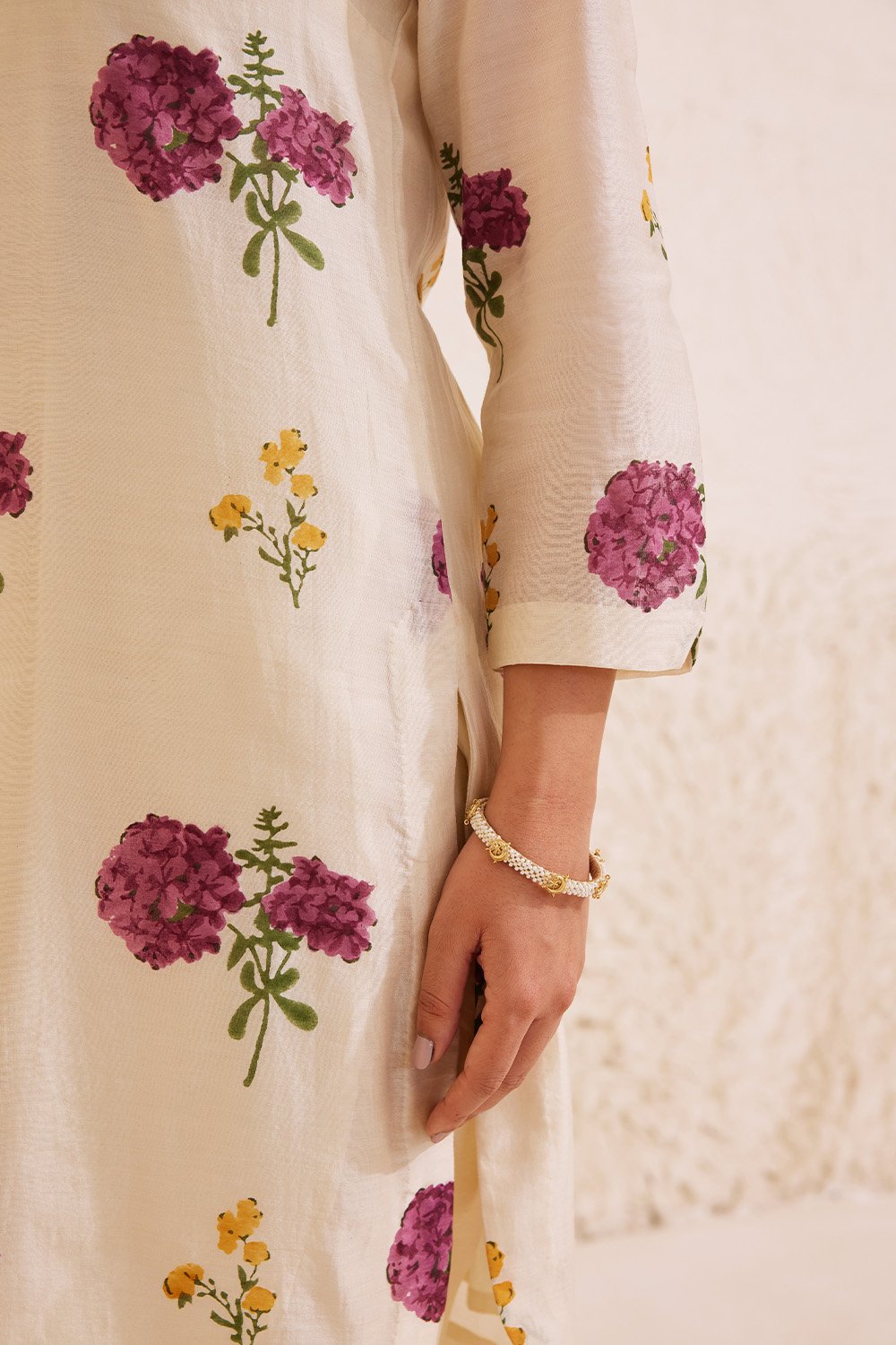 Ivory Chanderi Hand Block Floral Kurta Set