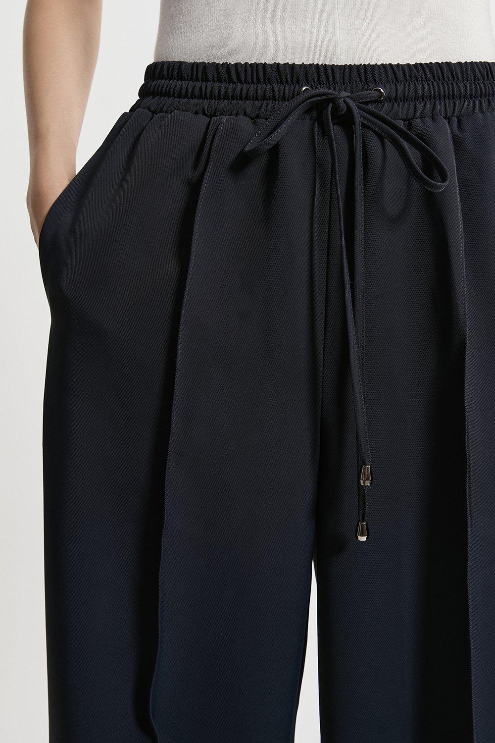 Twill Tie Waist Woven Straight Leg Trouser