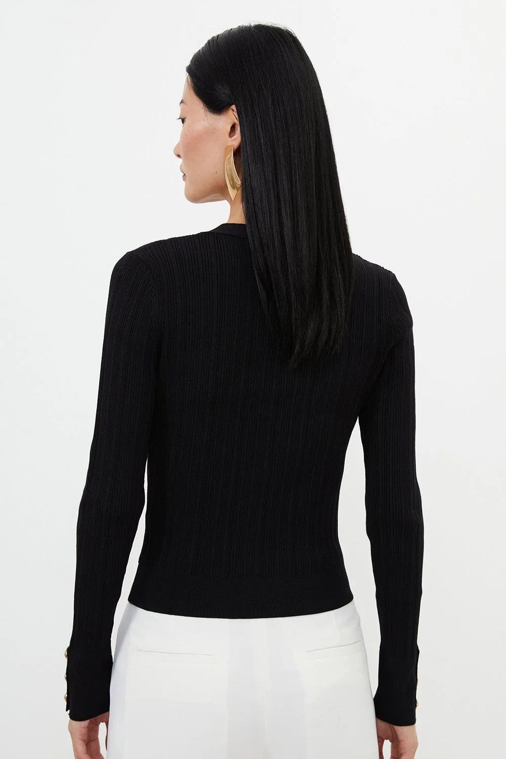 Viscose Blend Dry Handle Rib Military Trim Cardigan
