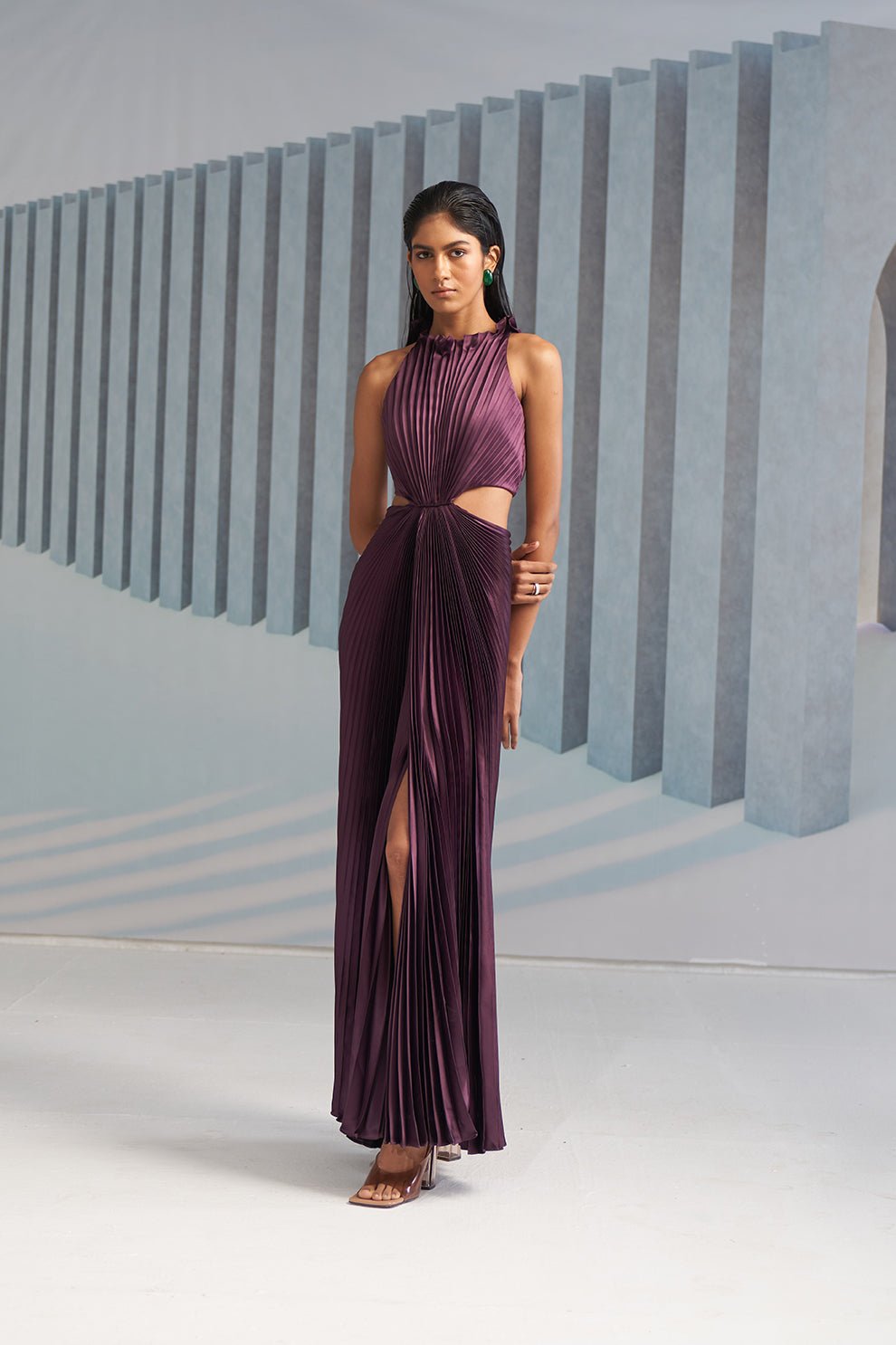 Pleated Halter Gown