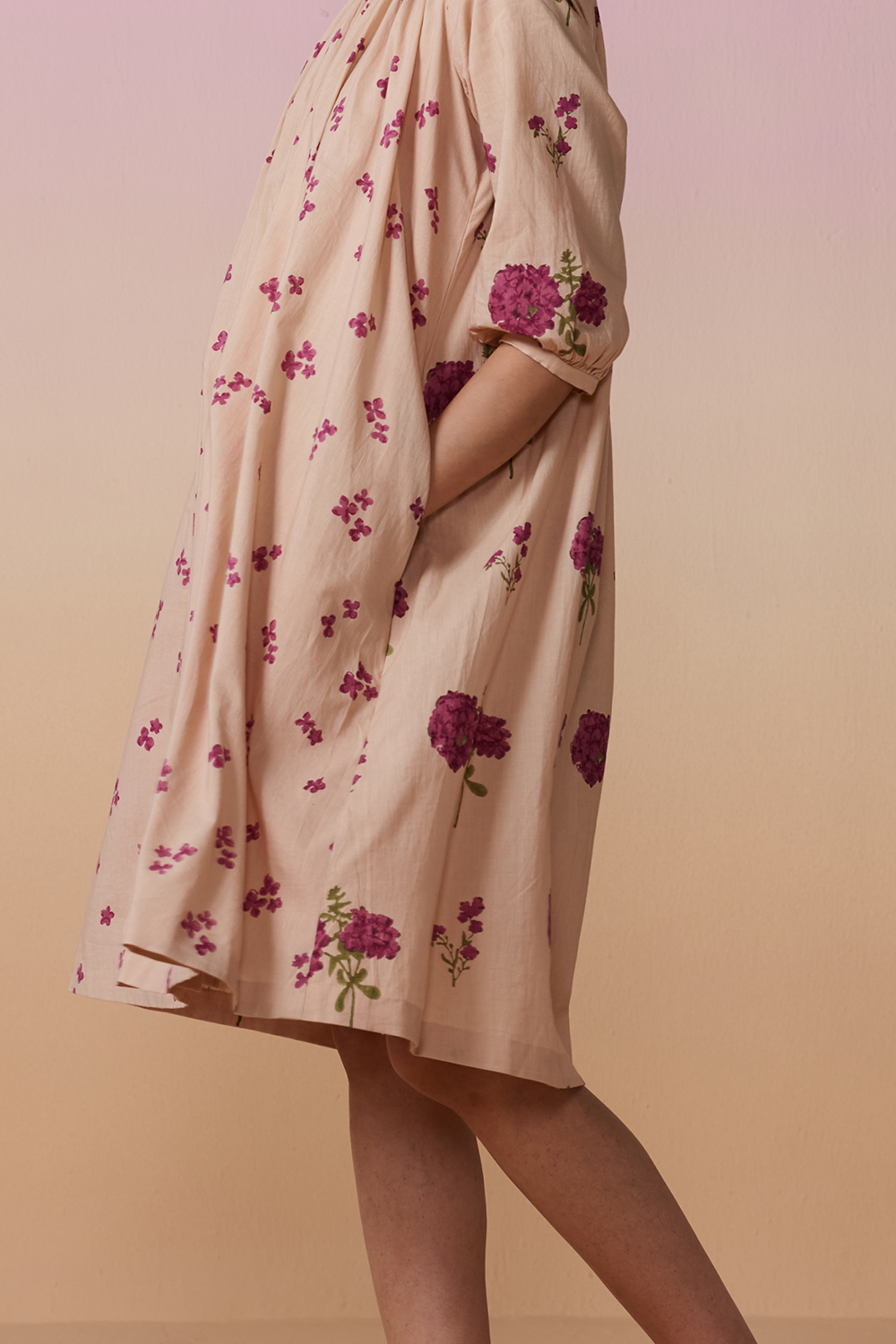Onion Pink Chanderi Hand Block Floral Dress