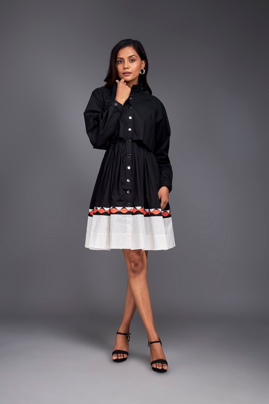 Colour Block Jacket Style Ruffle Dress