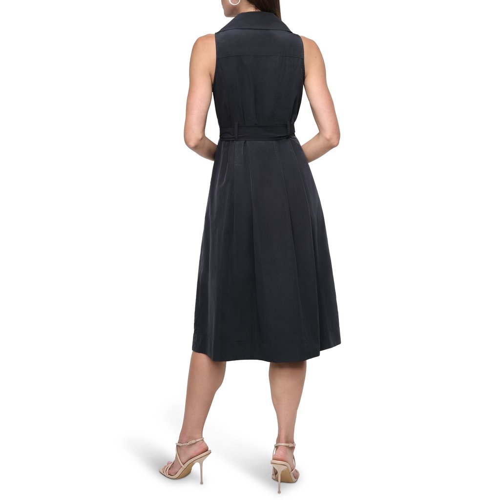Sleeveless Tech Cotton Belted Midi Dress