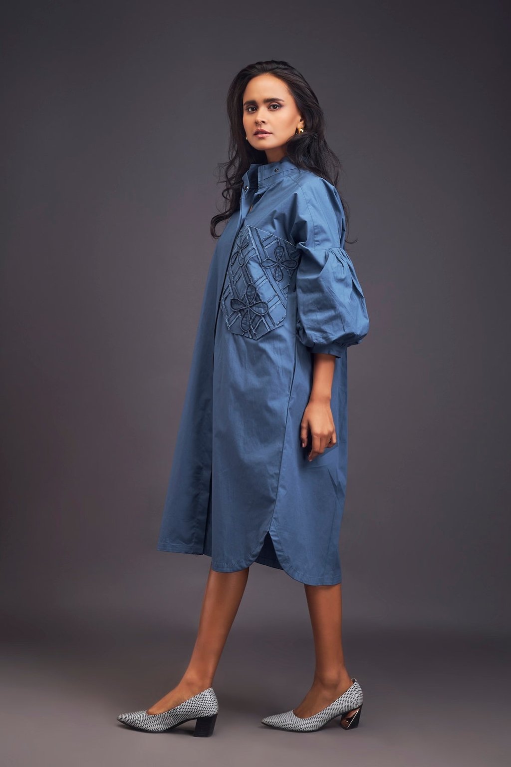 Oversized Shirt Dress with Embroidered Pocket