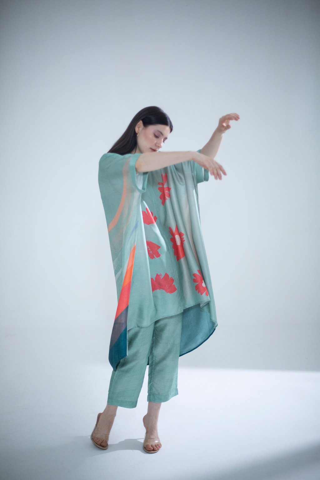 Deep Turquoise High Low Kaftan Set