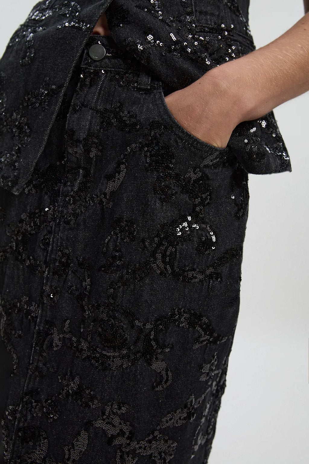 Sequin Denim Pencil Skirt