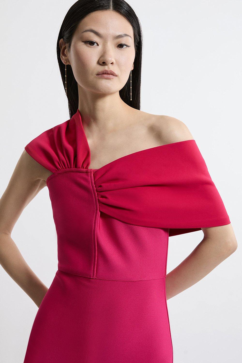 Figure Form Bandage Asymmetric Strap Knit Midi Dress