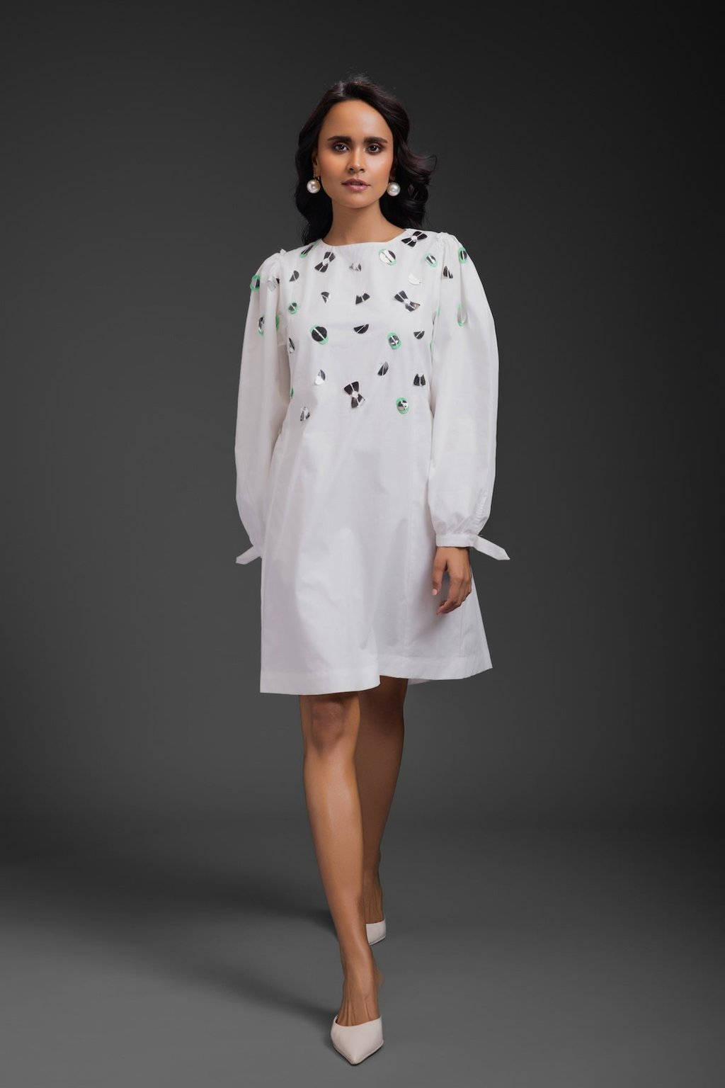 Cotton Dress with Neon Metallic Detailing