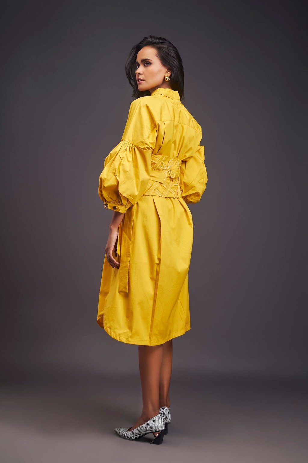 Shirt Dress with Applique Corset Style Tie up Belt