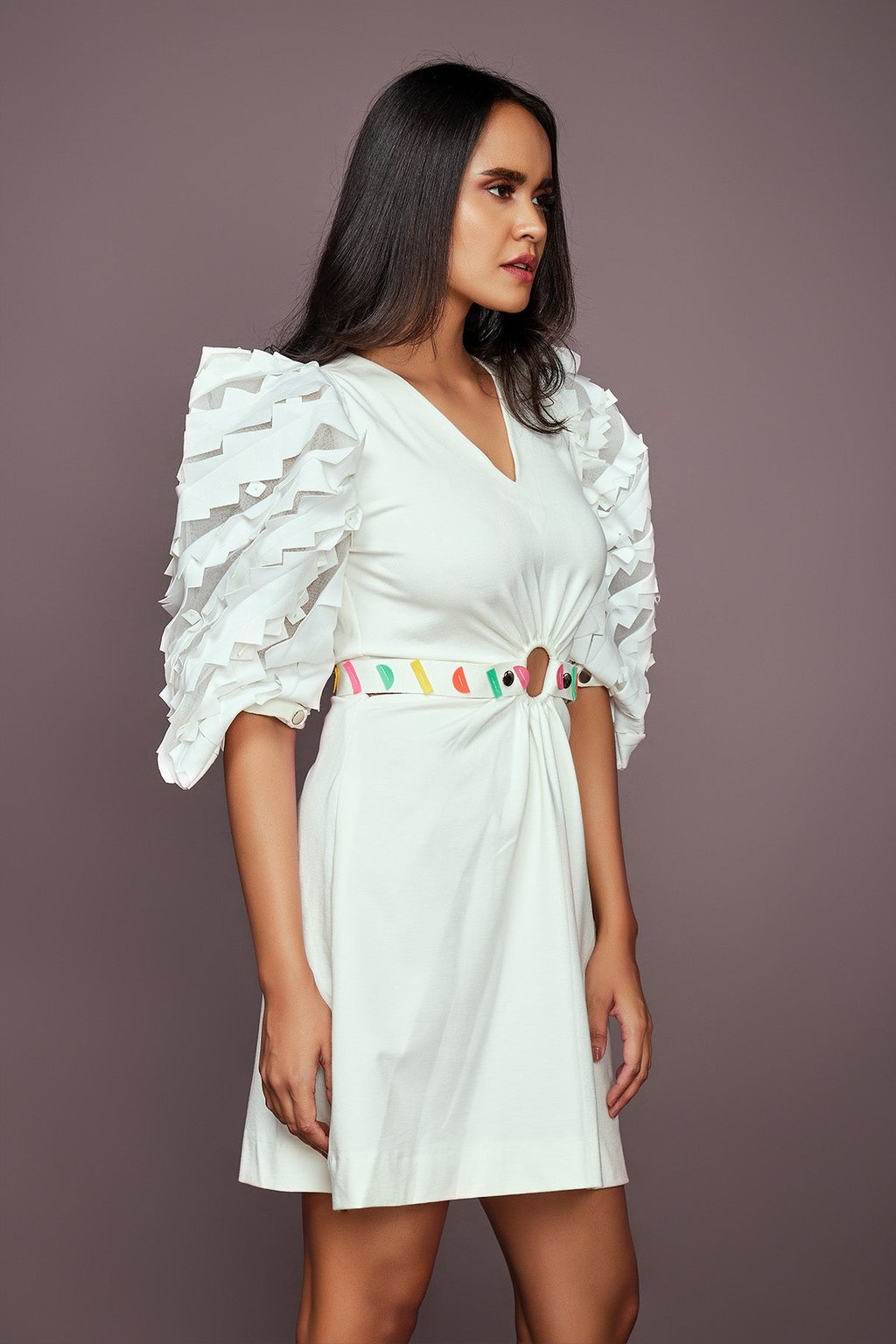 Side Cutout Dress with Cutwork