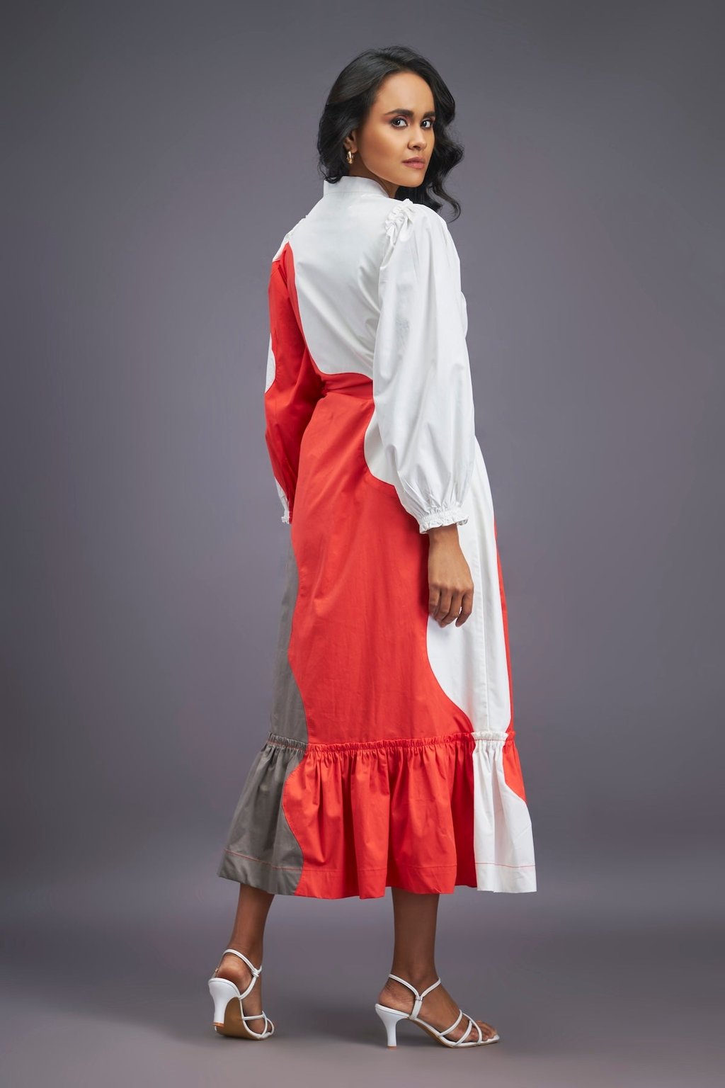 White Orange Maxi Shirt Dress