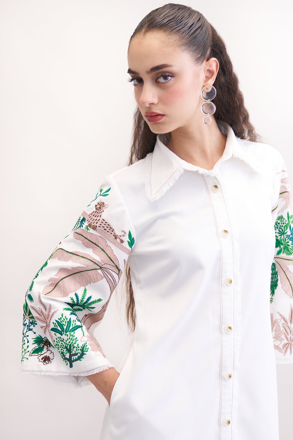 Grassland White Denim Embroidered Dress