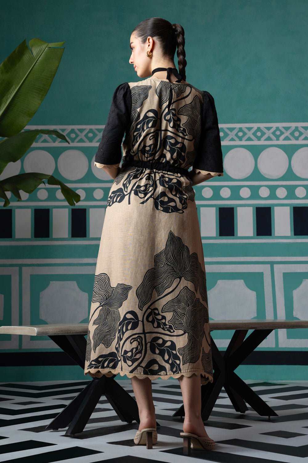 Print and Eyelet Lace Dress