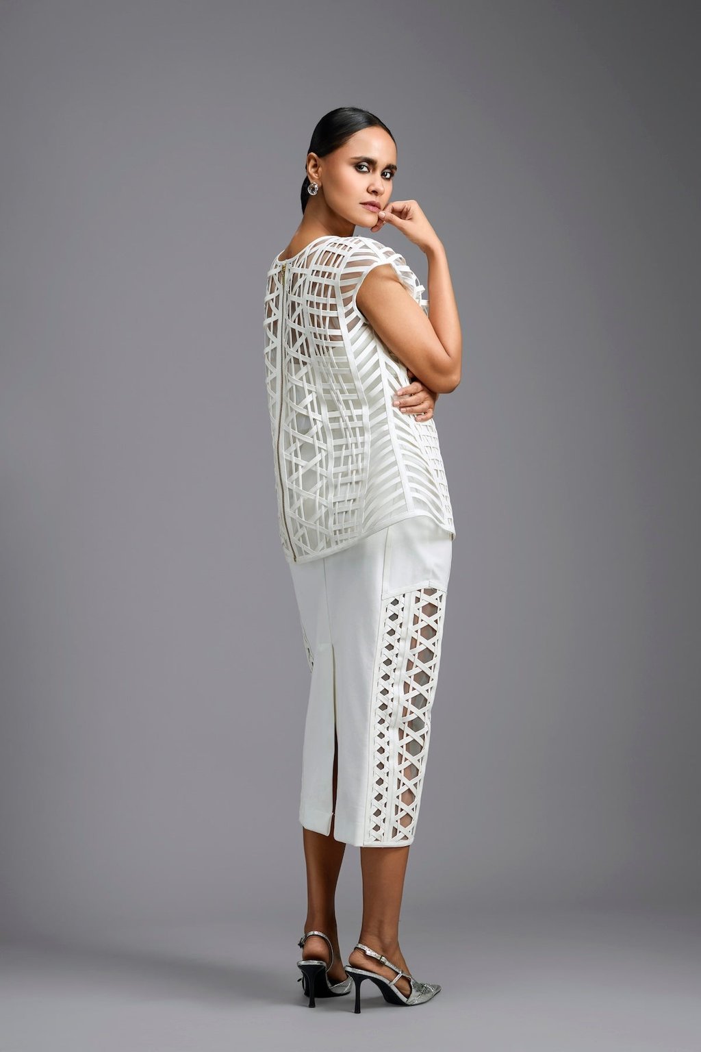 Lattice Panel Midi Skirt