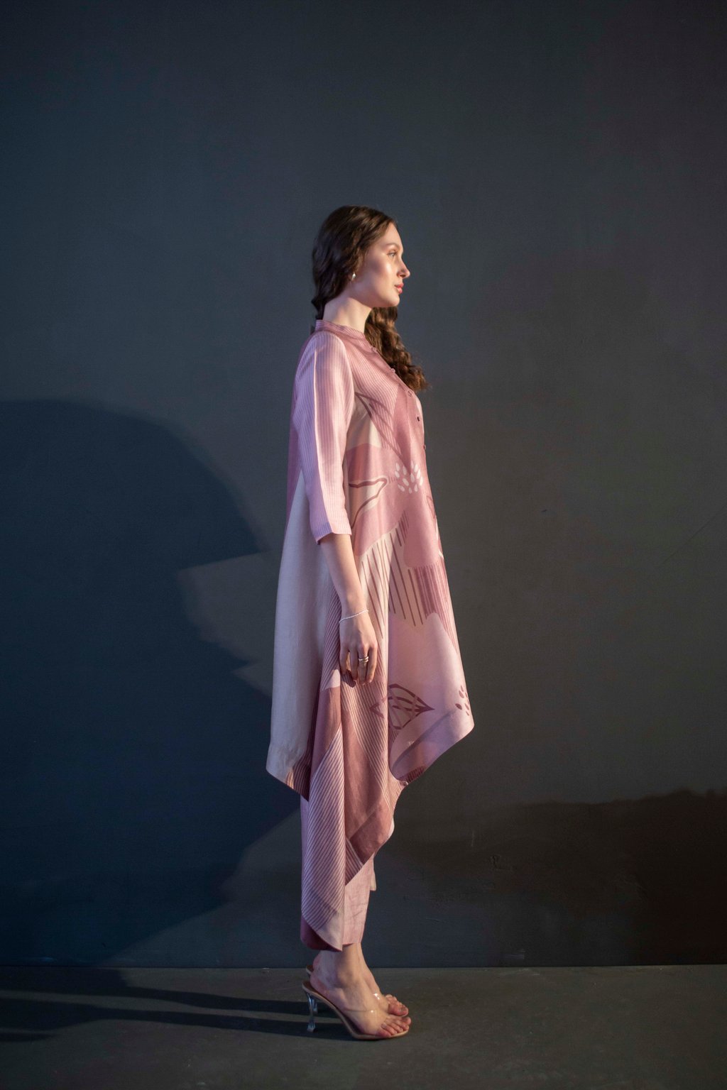 Mauve Pink Long Kaftan Tail Set