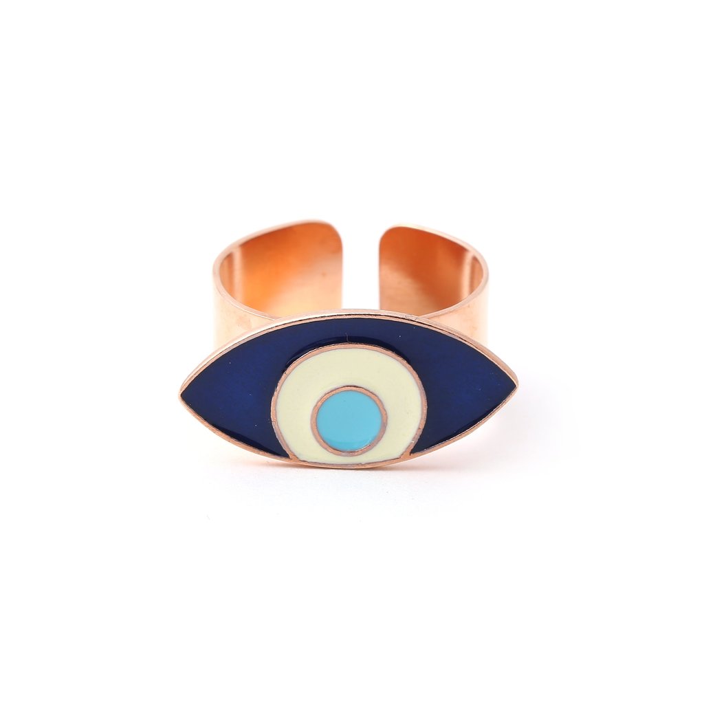 Evil Eye Enamel Ring - Blue Rose Gold