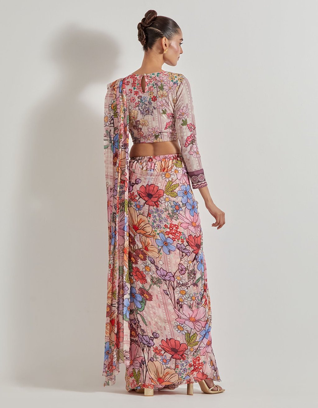 Multicolor Petal Prism Printed Saree Set