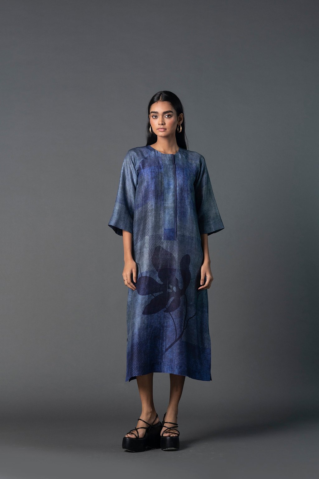 Array Bandhani Indigo Round Neck Dress