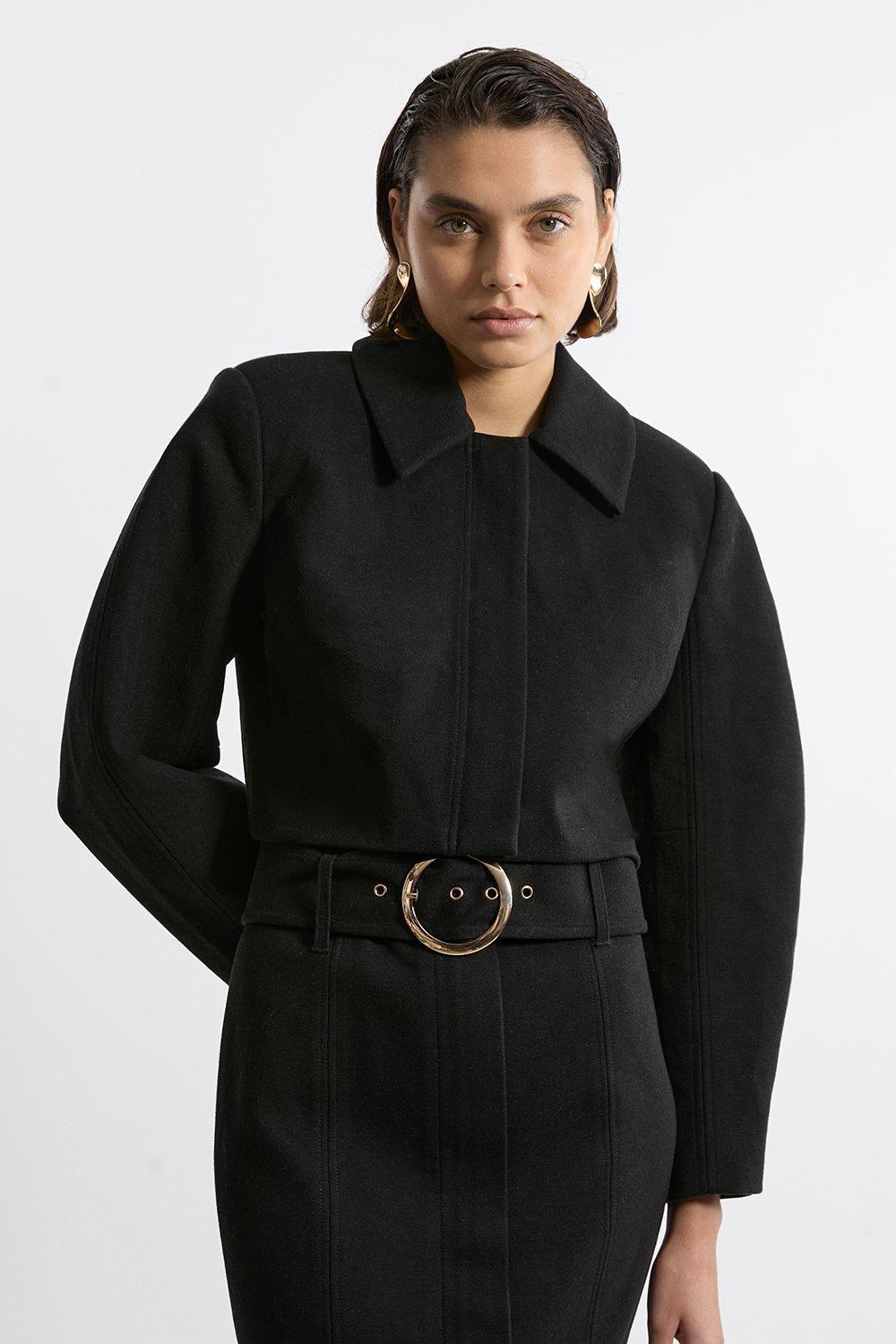 Brushed Cropped Collared Trench Jacket