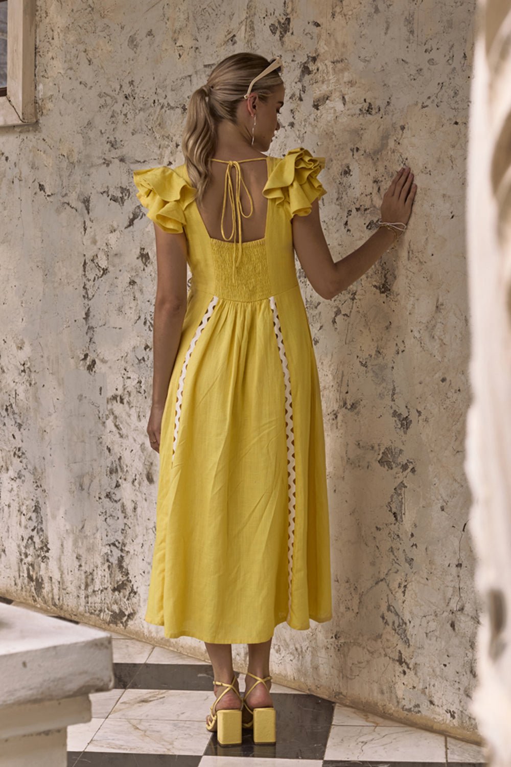 Flutter Sleeve and Honeycomb Embroidered Dress