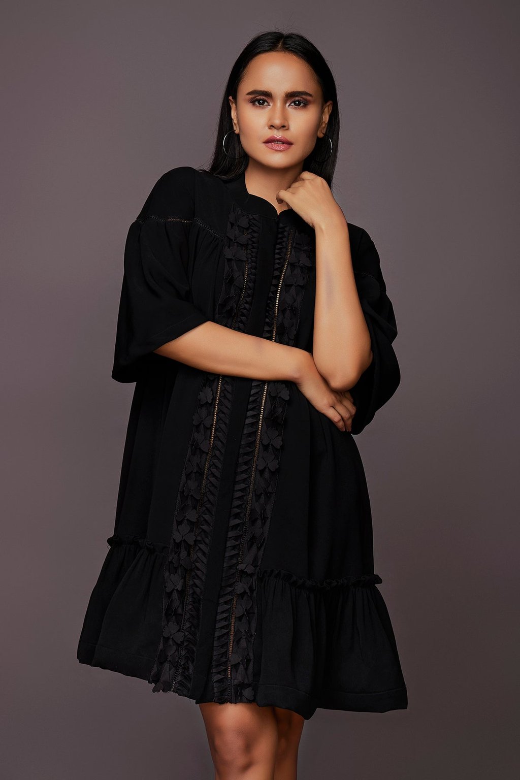 A-Line Dress with Embroidered Cutwork