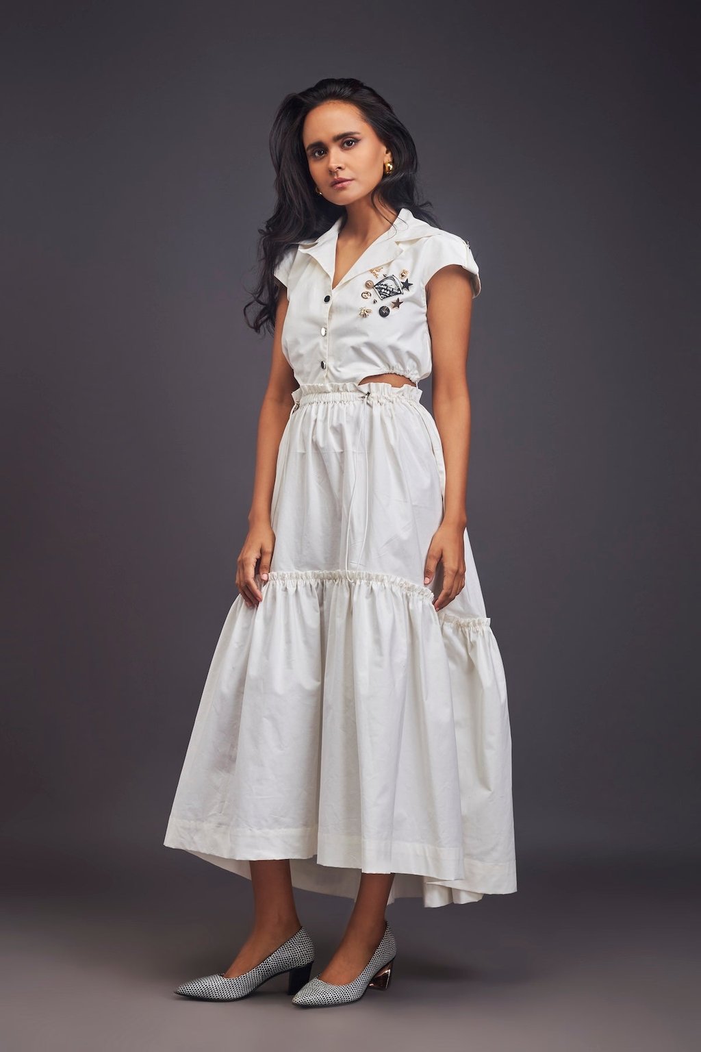 Lapel Collar Long Dress with Side Cutouts
