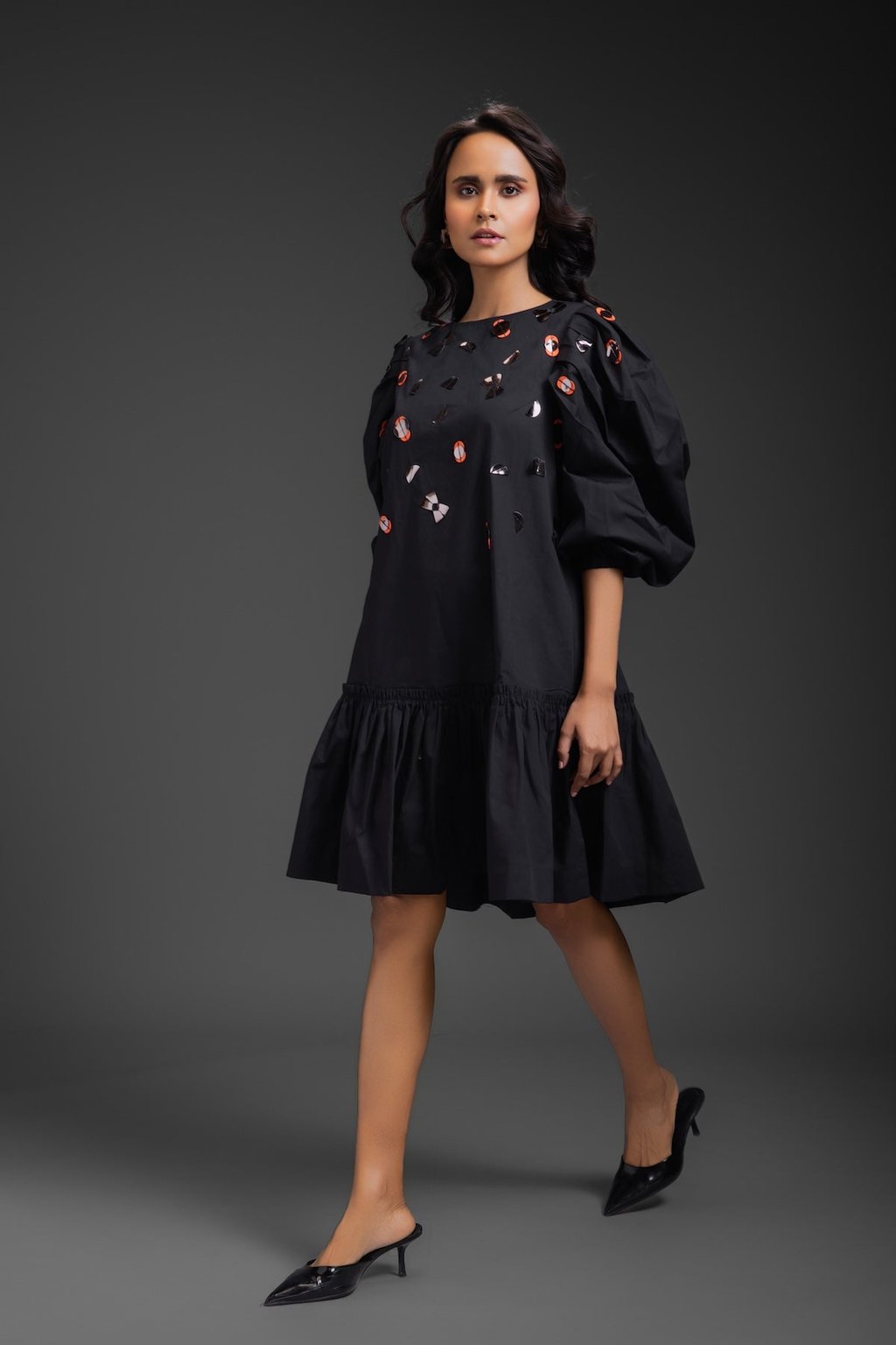 Cotton Dress with Neon Metallic Detailing