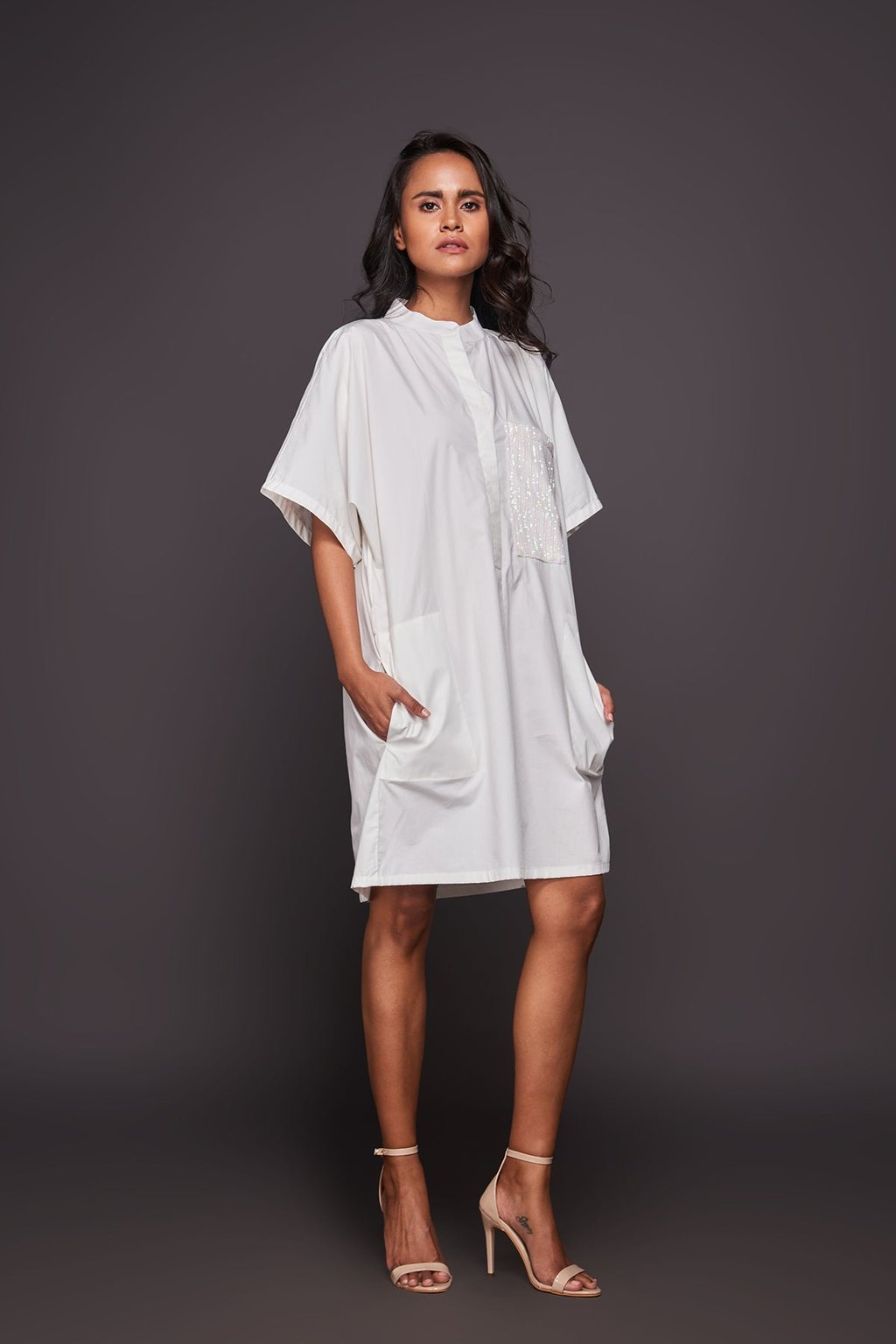 Shirt Dress with Sequin Patch Pocket