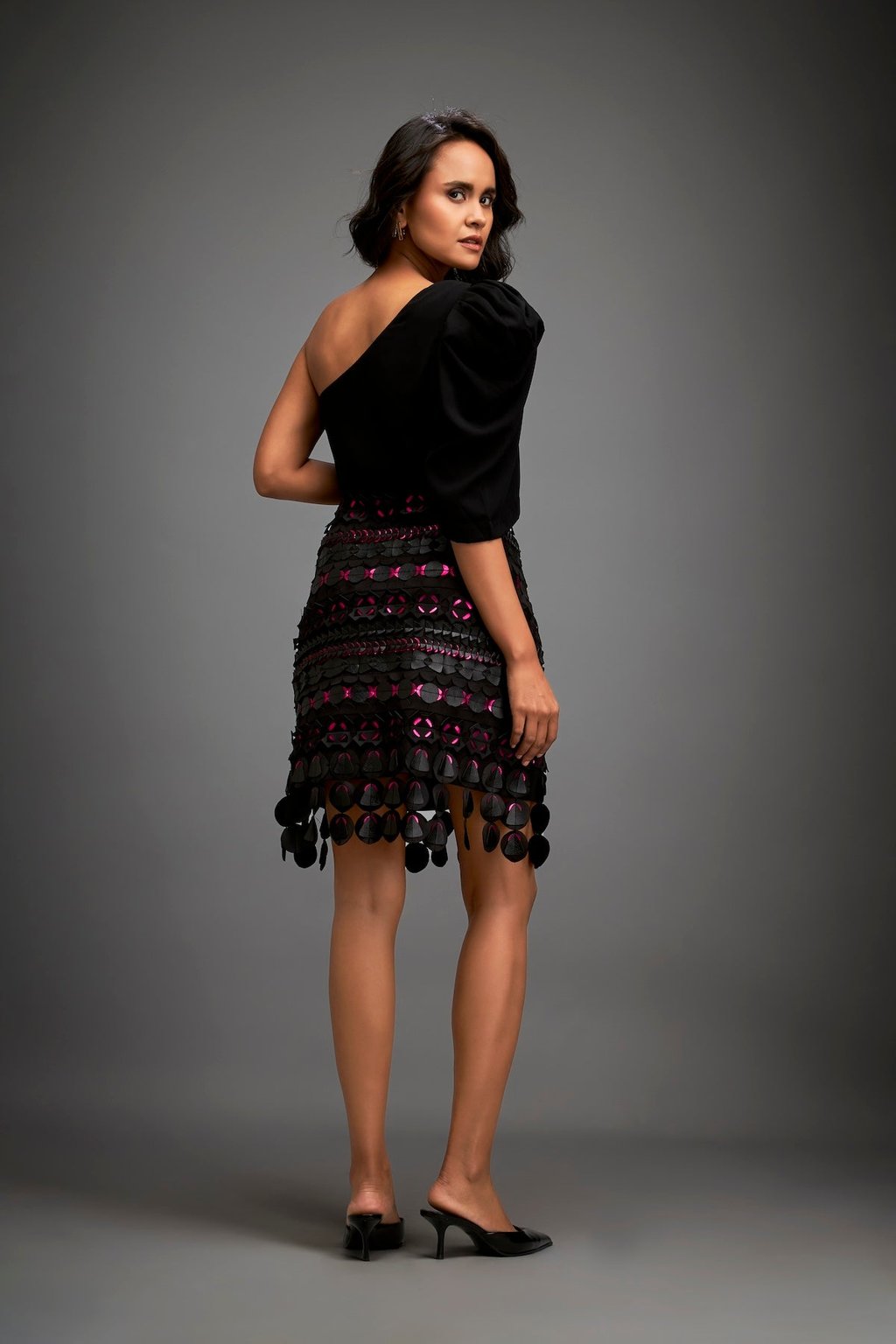 Metallic Pink Accented Geometric Skirt