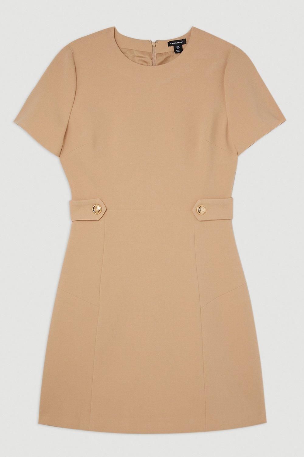 Compact Stretch Essential Waist Tab Detail Tailored Mini Dress