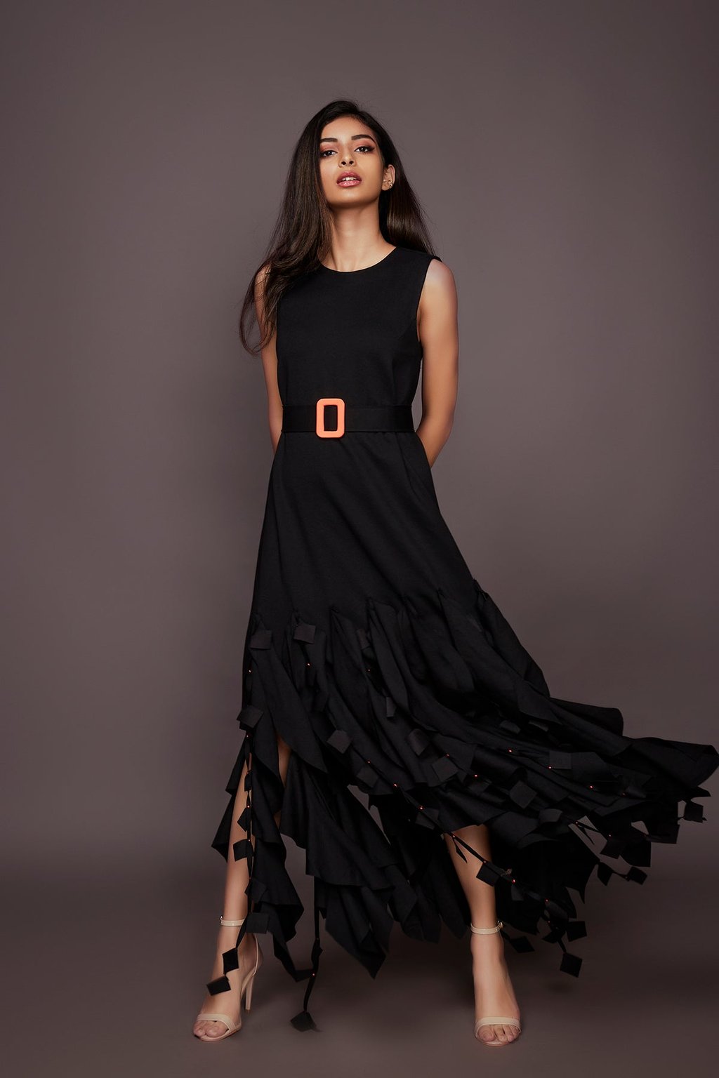 Ruffled Dress with Neon Detailing