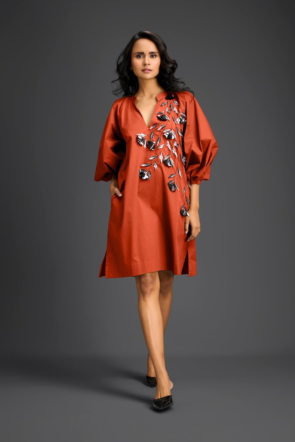 White Metallic Floral Embroidered Dress