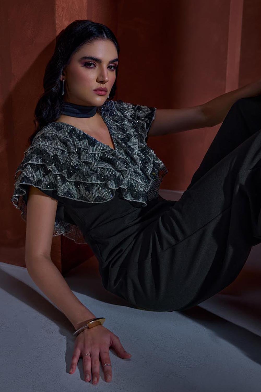 Mettalic Ruffled Jumpsuit