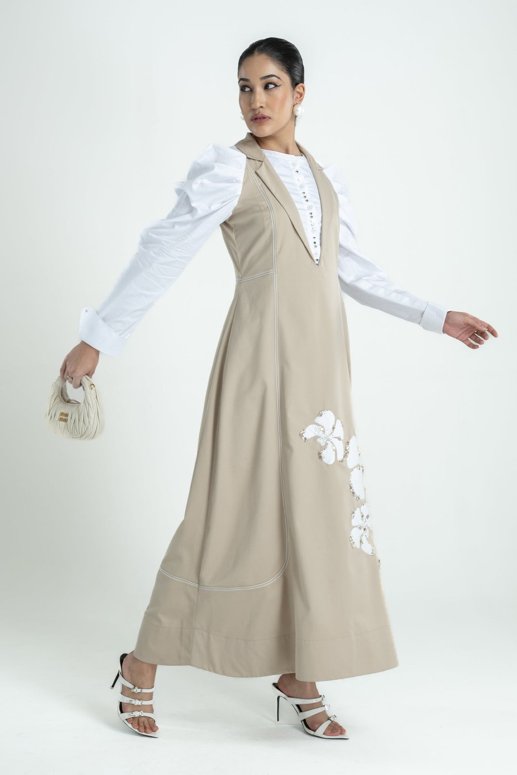 Faye Dress Long Oat and White Gcc