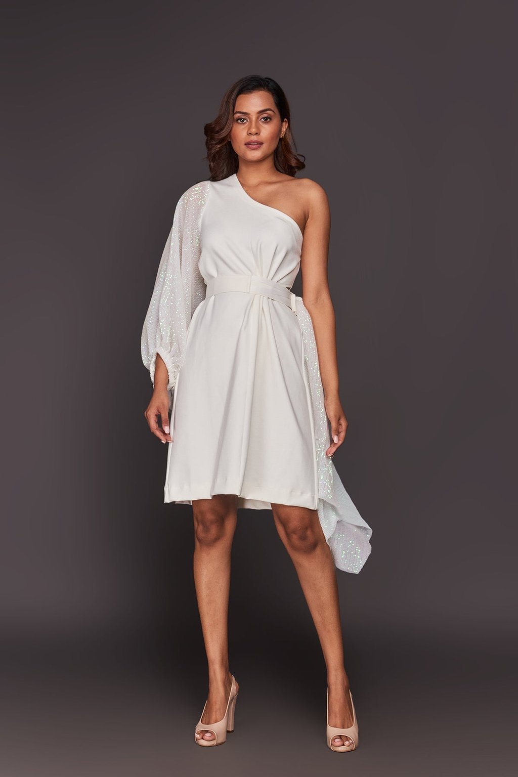 One Shoulder Dress with Belt