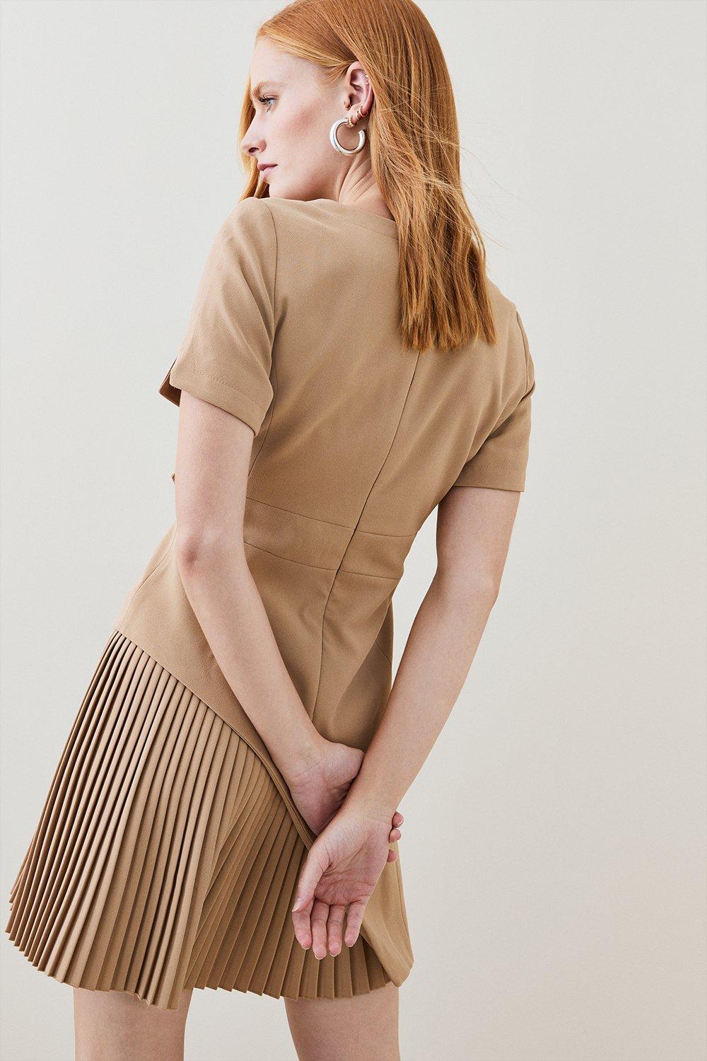Tailored Military Pleat Short Sleeve Mini Dress