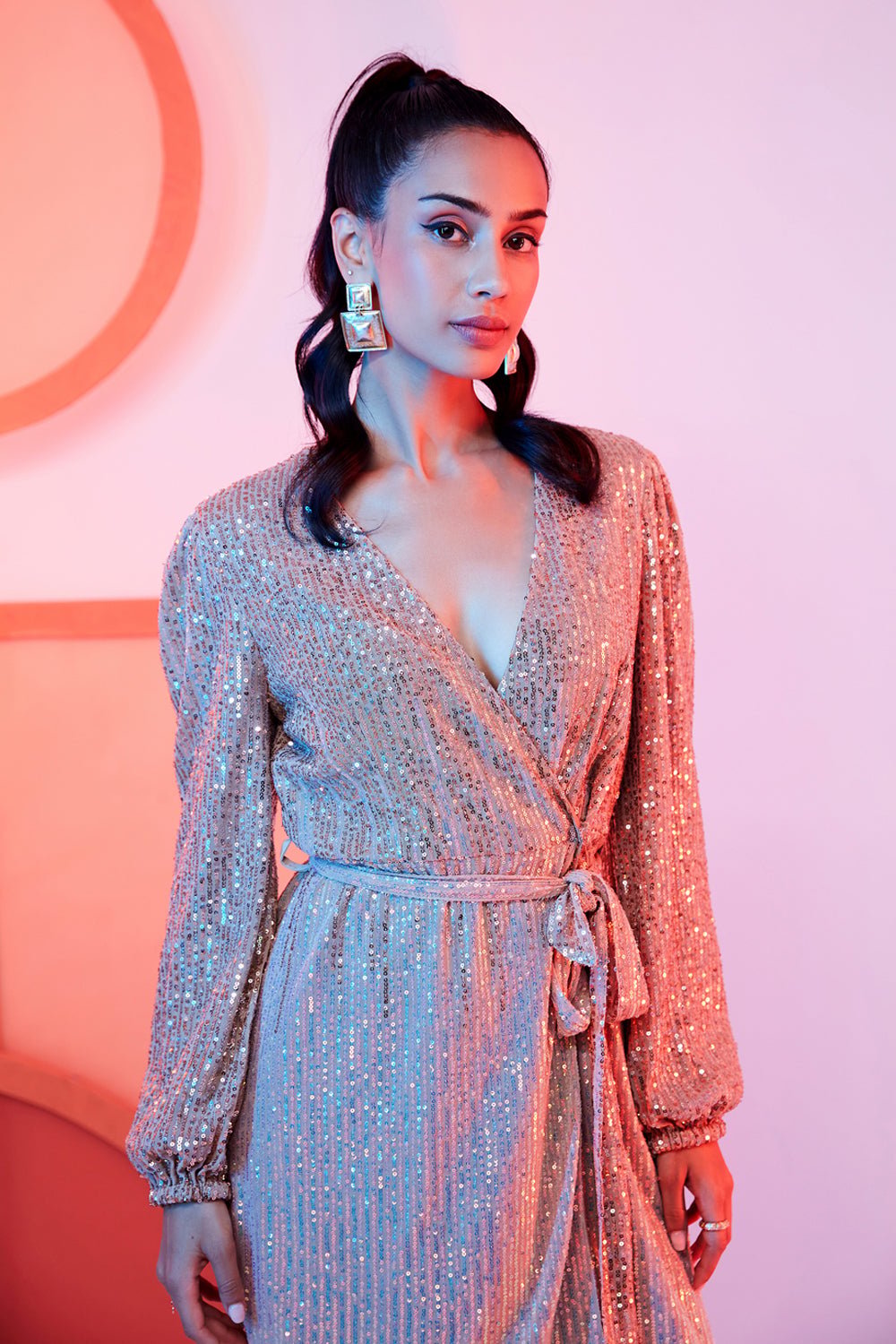 Champagne Wrap Sequin Dress